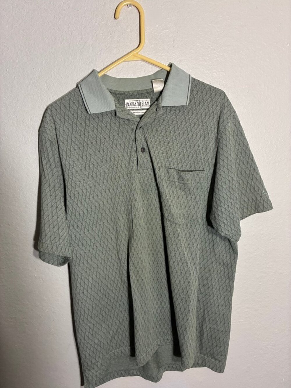 Vintage Grand Slam Golf Polo Shirt Mens Large Green Diamond Pattern